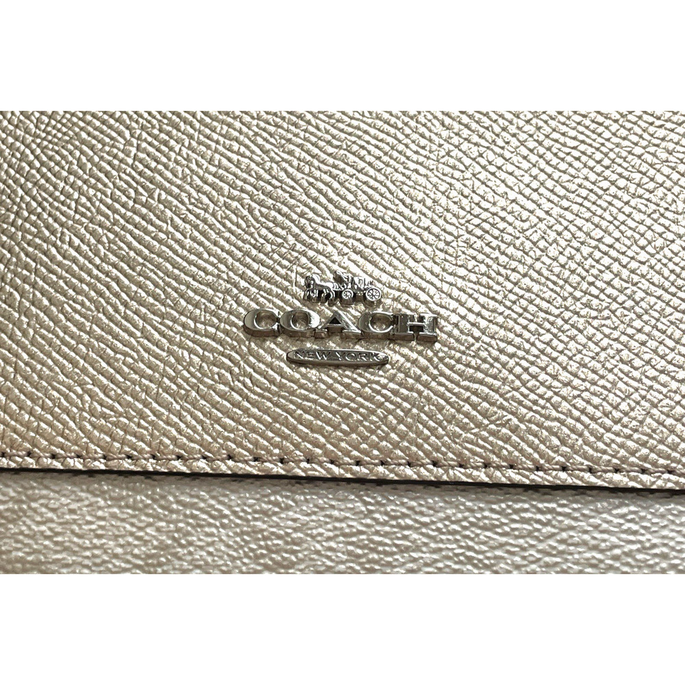 COACH Signature Metallic Gold Colorblock Leather Zip Top Wallet Wristlet F39672 - Picture 3 of 7